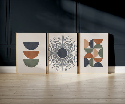 Set of 3 Terracotta & Blue Boho Wall Art Prints