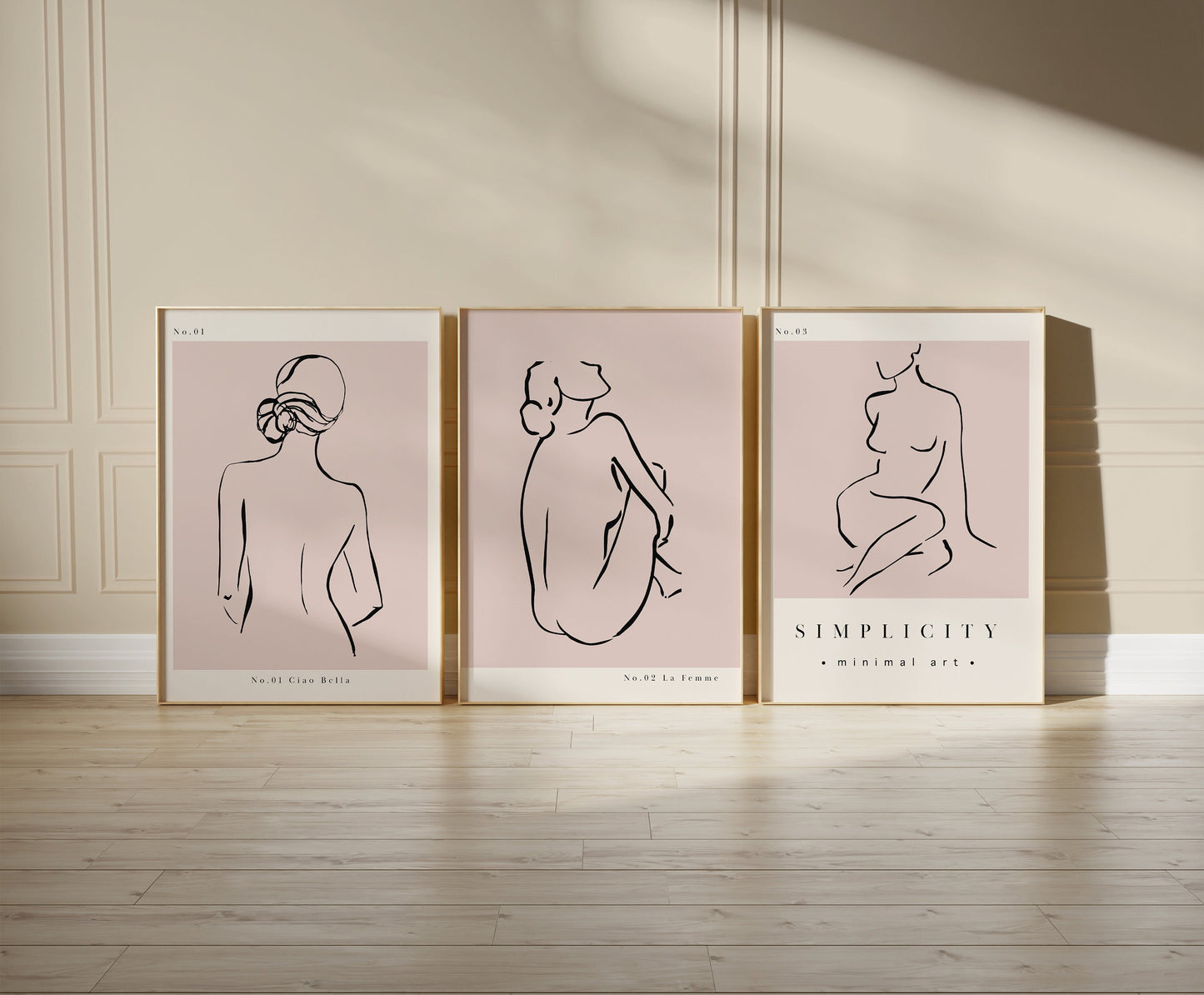 Set of 3 Pink Women Abstract Wall Art Prints