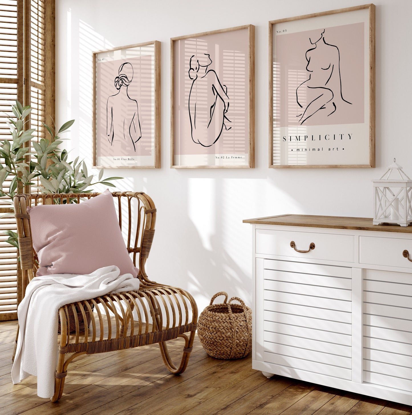 Set of 3 Pink Women Abstract Wall Art Prints