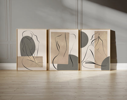Set of 3 Taupe, Grey & Beige Wall Prints