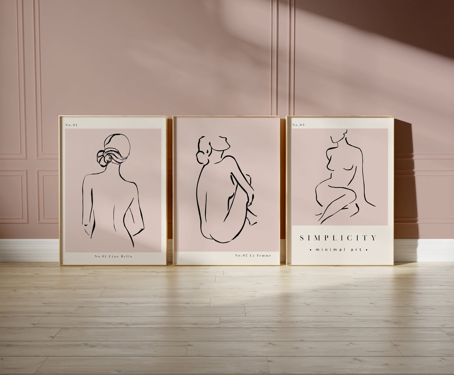 Set of 3 Pink Women Abstract Wall Art Prints