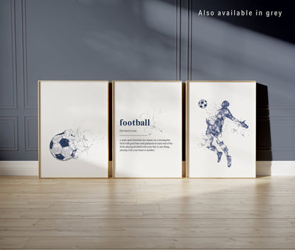 Set of 3 blue abstract Football Wall Art Prints
