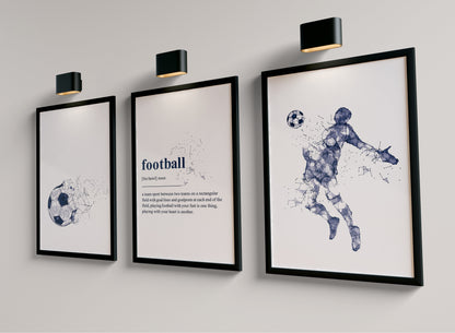 Set of 3 blue abstract Football Wall Art Prints