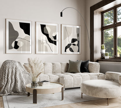 Set of 3 Taupe Abstract Wall Art Prints