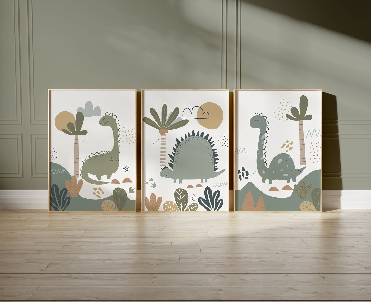 Set of 3 Cute Dinosaur Nursery Wall Prints