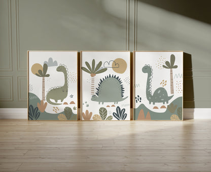 Set of 3 Cute Dinosaur Nursery Wall Prints