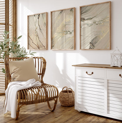 Set of 3 Gold Marble Wall Art Prints