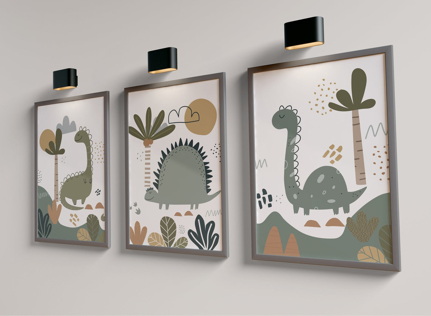 Set of 3 Cute Dinosaur Nursery Wall Prints