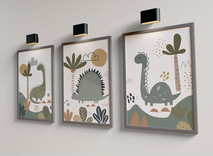 Set of 3 Cute Dinosaur Nursery Wall Prints