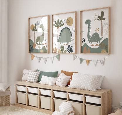 Set of 3 Cute Dinosaur Nursery Wall Prints