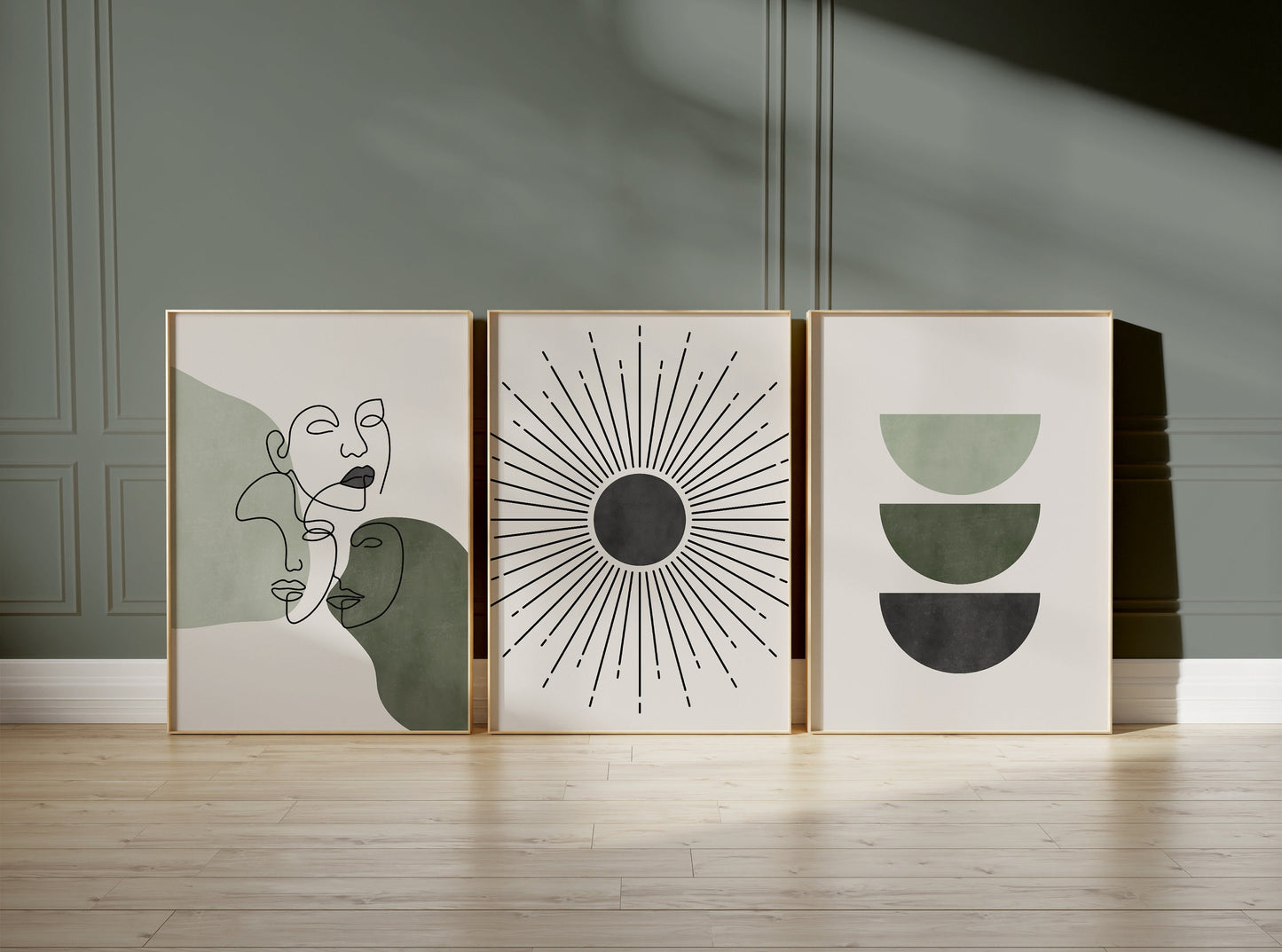 Set of 3 Green Mid Century Wall Art Prints