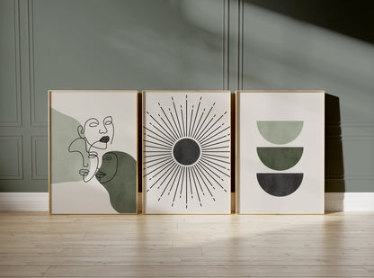 Set of 3 Green Mid Century Wall Art Prints