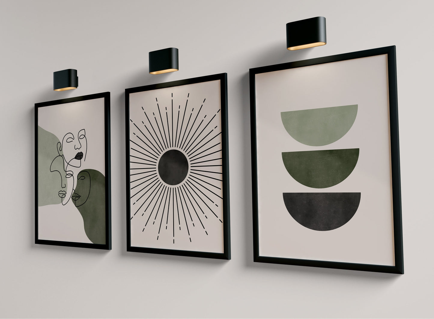 Set of 3 Green Mid Century Wall Art Prints