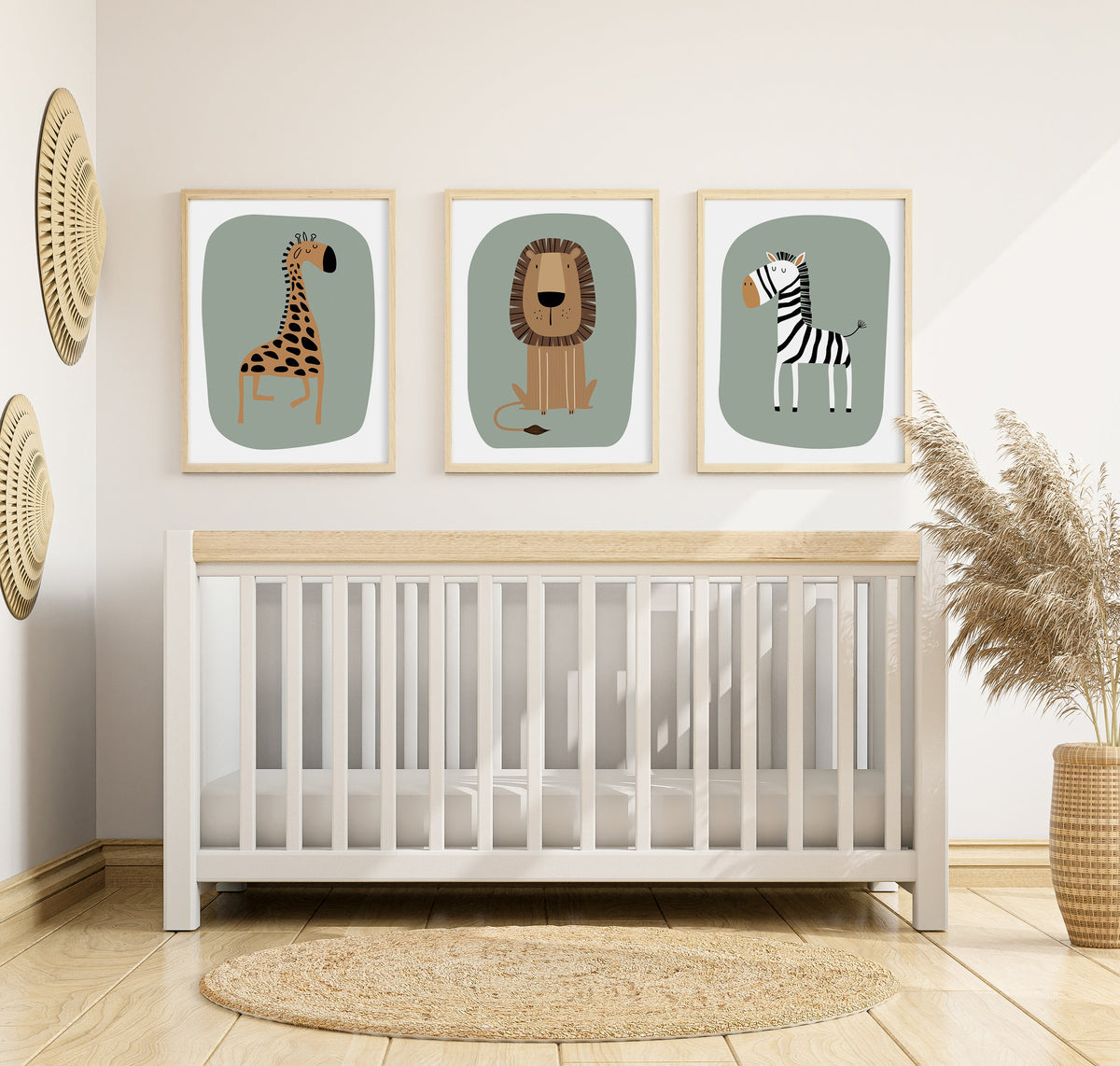 Set of 3 sage green safari animal nursery prints – Styliize Boutique