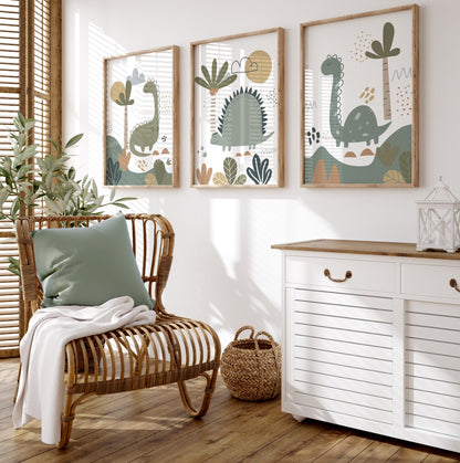 Set of 3 Cute Dinosaur Nursery Wall Prints