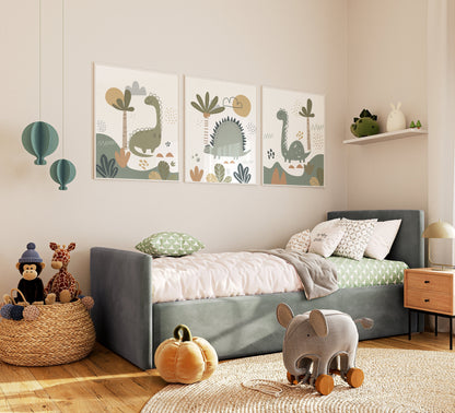 Set of 3 Cute Dinosaur Nursery Wall Prints
