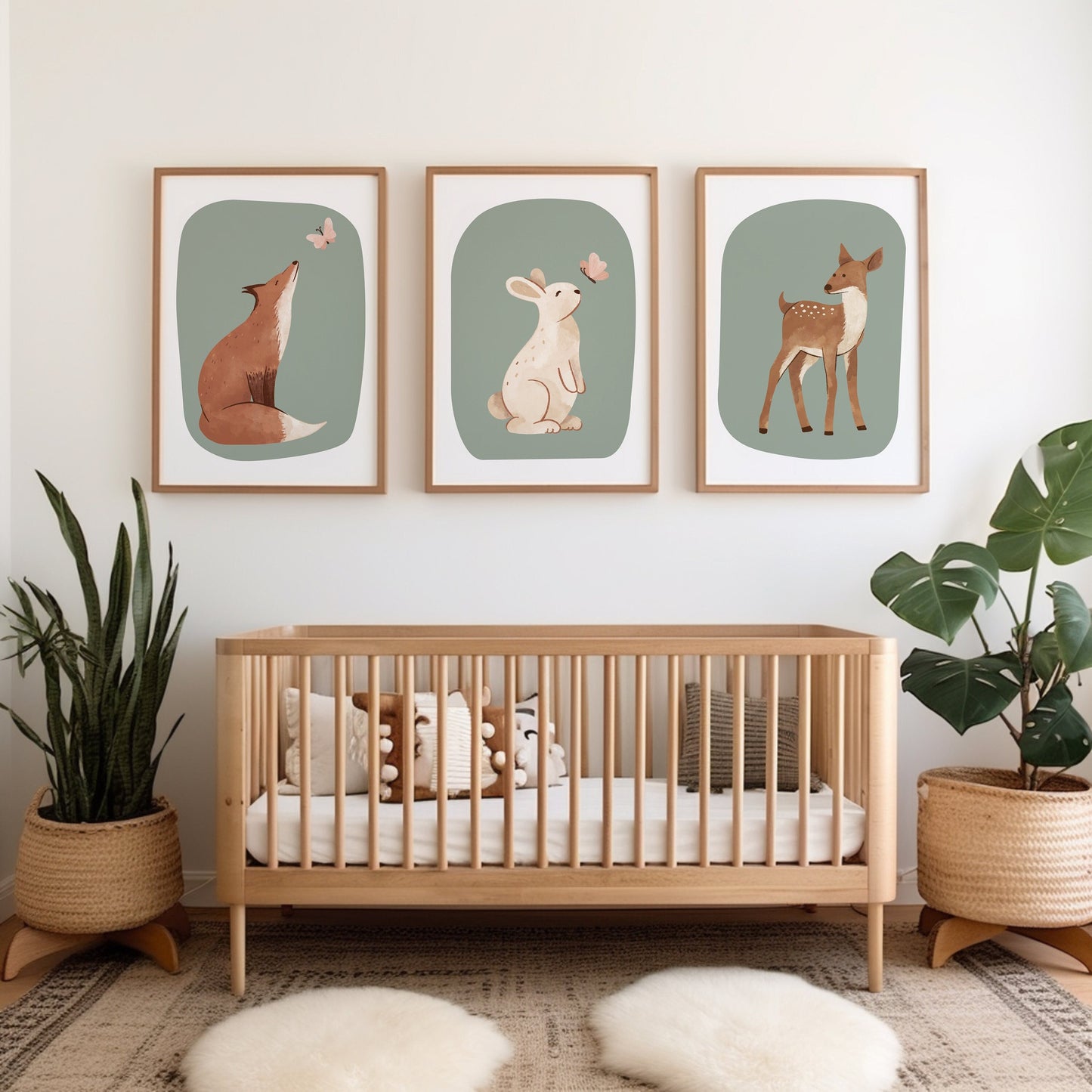 Set of 3 Sage Green Woodland Animal Nursery wall Prints