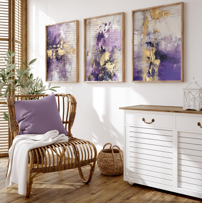 Set of 3 Purple Abstract Prints