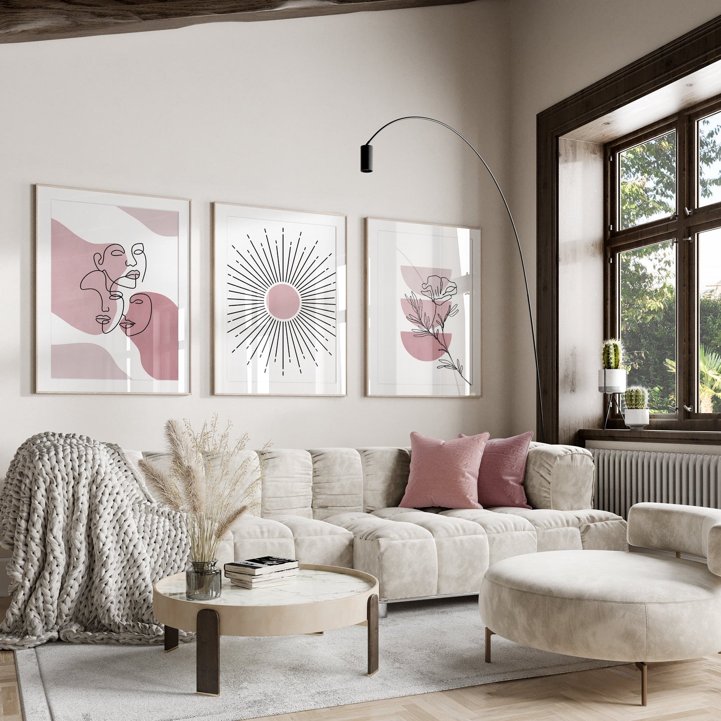 Set of 3 Pink Abstract Wall Art Prints