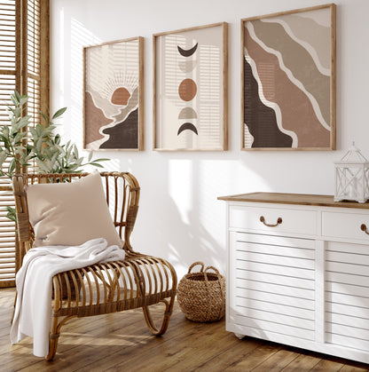 Set of 3 Brown Boho Wall Art Prints