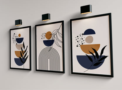 Set of 3 Navy & Rust Boho Wall Art Prints