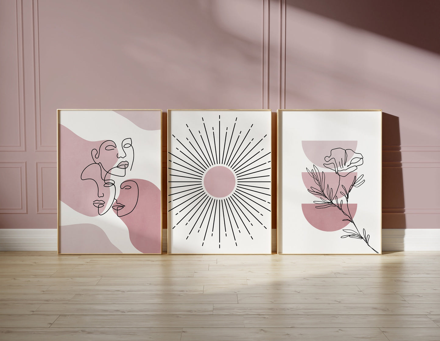 Set of 3 Pink Abstract Wall Art Prints