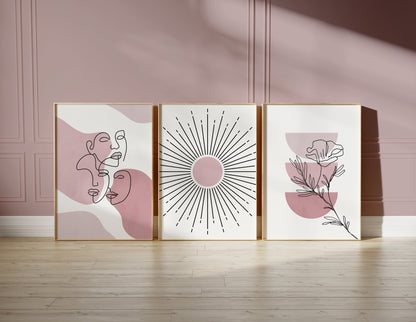 Set of 3 Pink Abstract Wall Art Prints