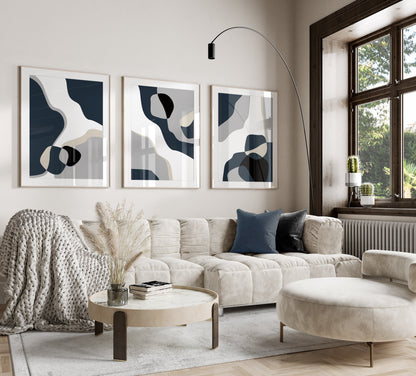 Set of 3 Blue & Grey Abstract Art Prints