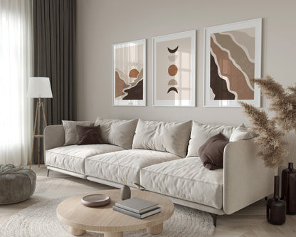 Set of 3 Brown Boho Wall Art Prints