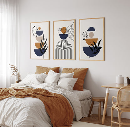 Set of 3 Navy & Rust Boho Wall Art Prints