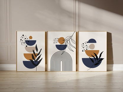 Set of 3 Navy & Rust Boho Wall Art Prints