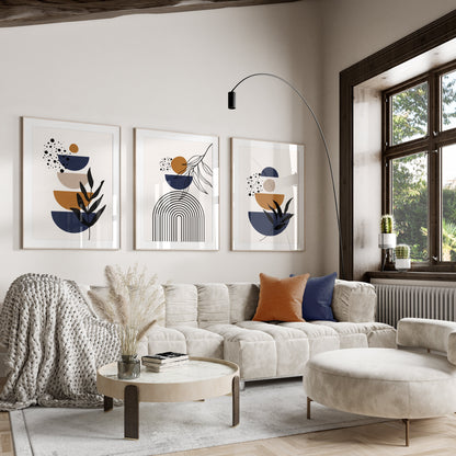 Set of 3 Navy & Rust Boho Wall Art Prints
