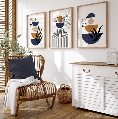 Set of 3 Navy & Rust Boho Wall Art Prints