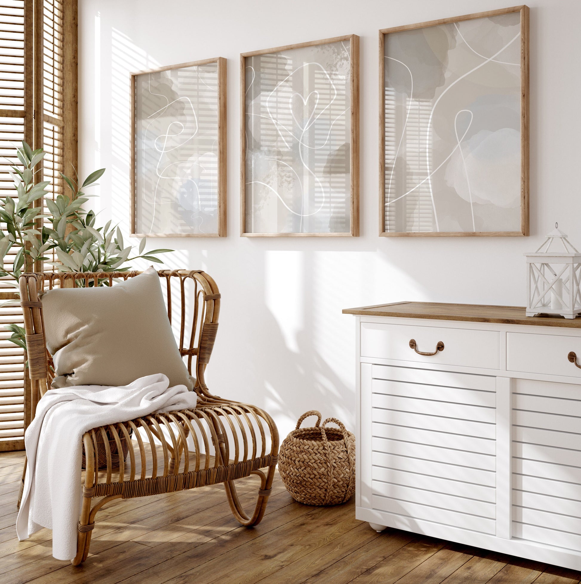 neutral abstract art, beige and white wall decor